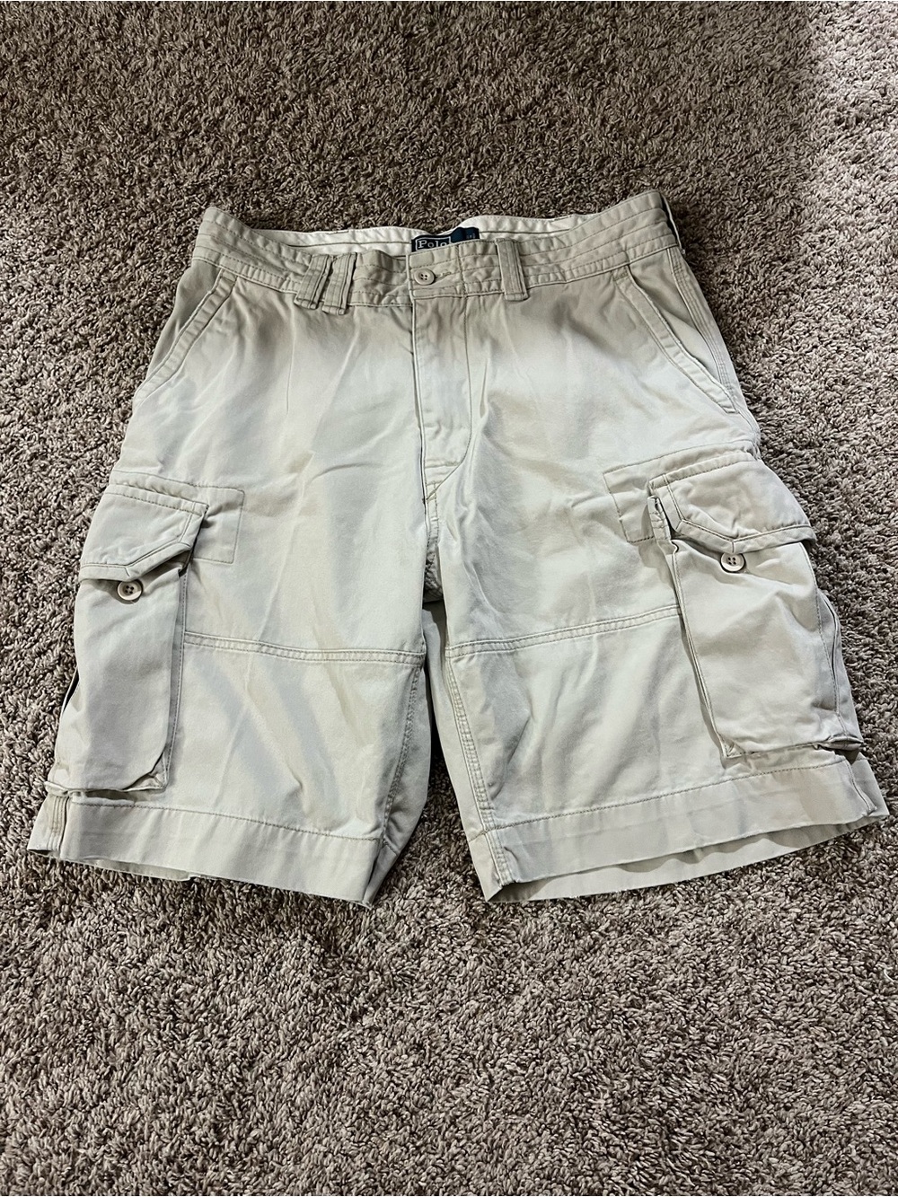 VTG Polo Ralph Lauren Cargo Shorts Men's 34 Khaki Tan 100% Cotton Chino Utility